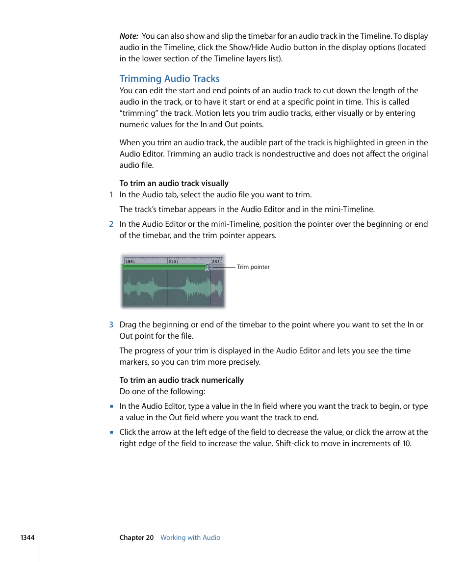 Trimming audio tracks | Apple Motion 4 User Manual | Page 1344 / 1498