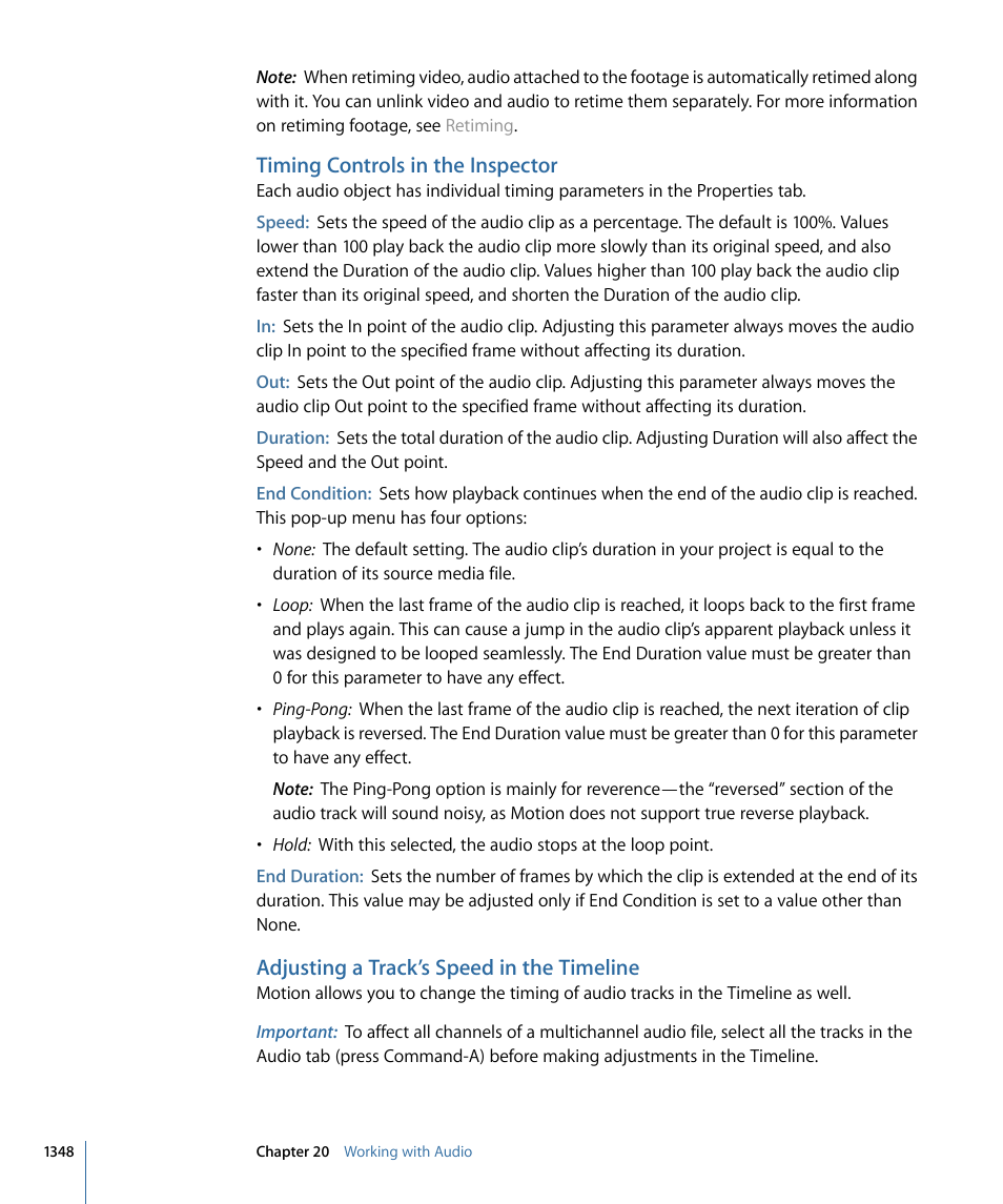 Timing controls in the inspector, Adjusting a track’s speed in the timeline | Apple Motion 4 User Manual | Page 1348 / 1498