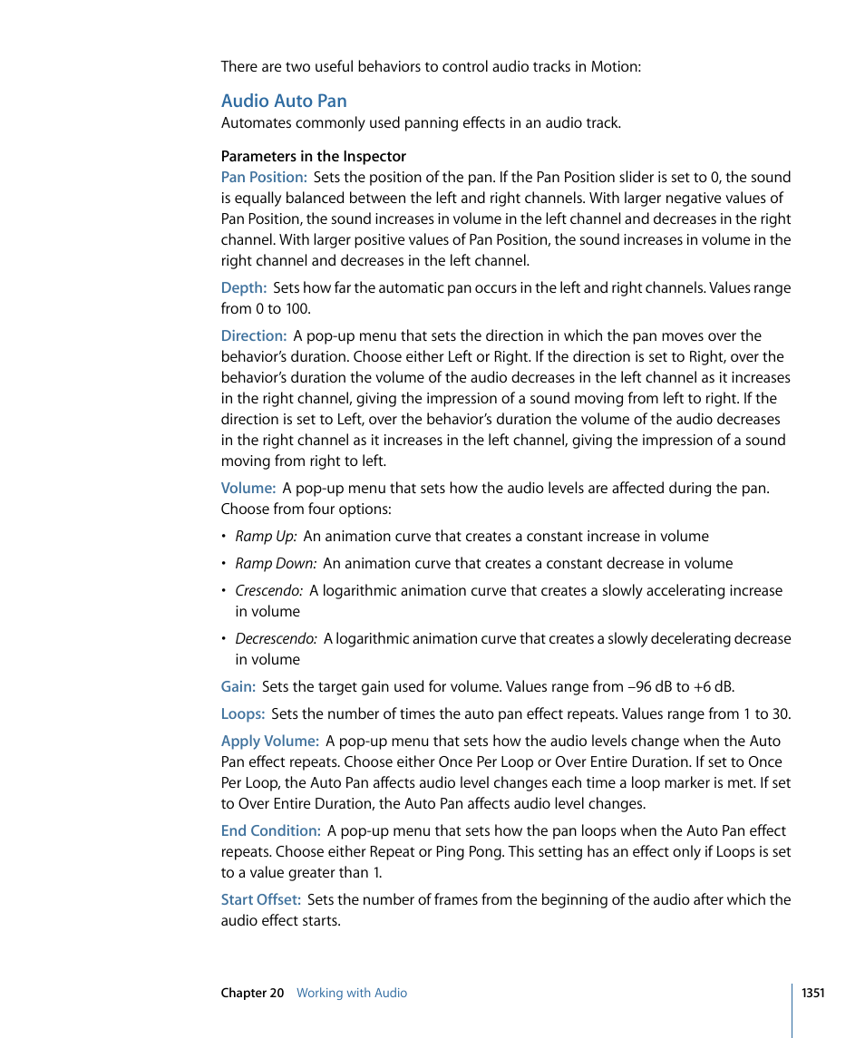 Audio auto pan | Apple Motion 4 User Manual | Page 1351 / 1498
