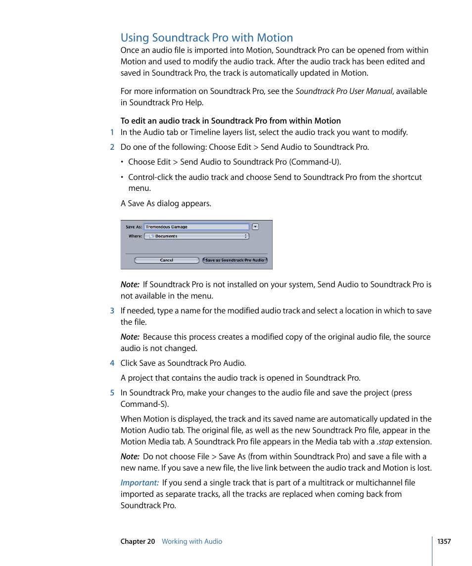 Using soundtrack pro with motion | Apple Motion 4 User Manual | Page 1357 / 1498