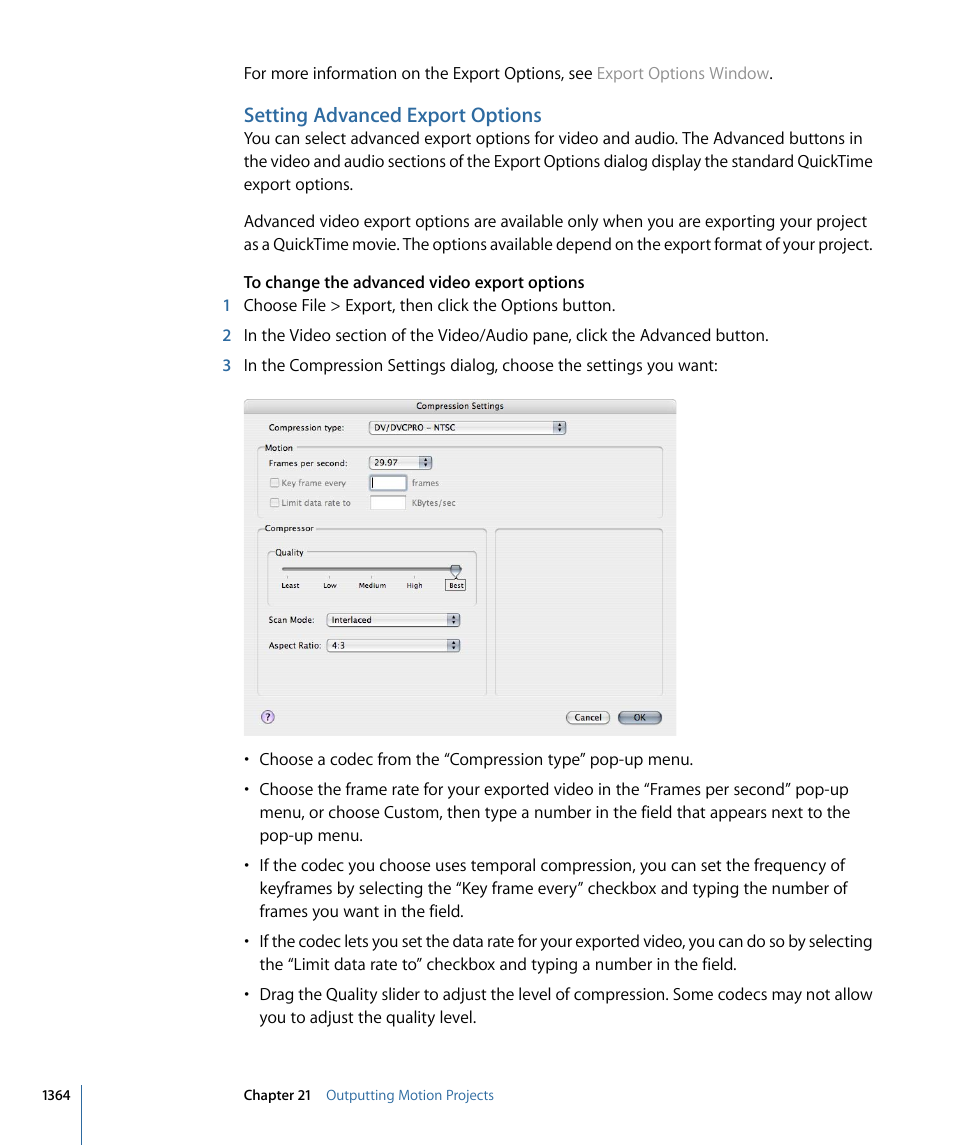 Setting advanced export options | Apple Motion 4 User Manual | Page 1364 / 1498