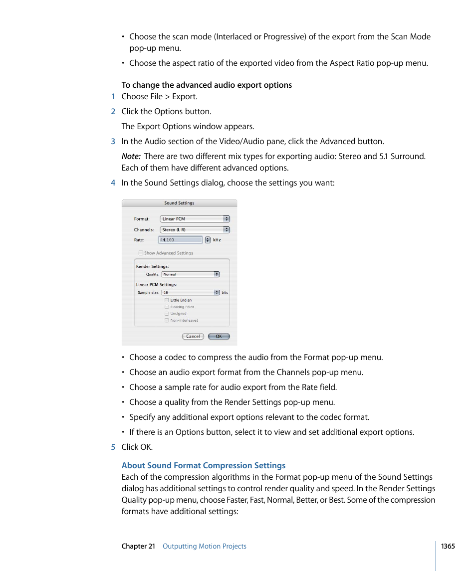 About sound format compression settings | Apple Motion 4 User Manual | Page 1365 / 1498