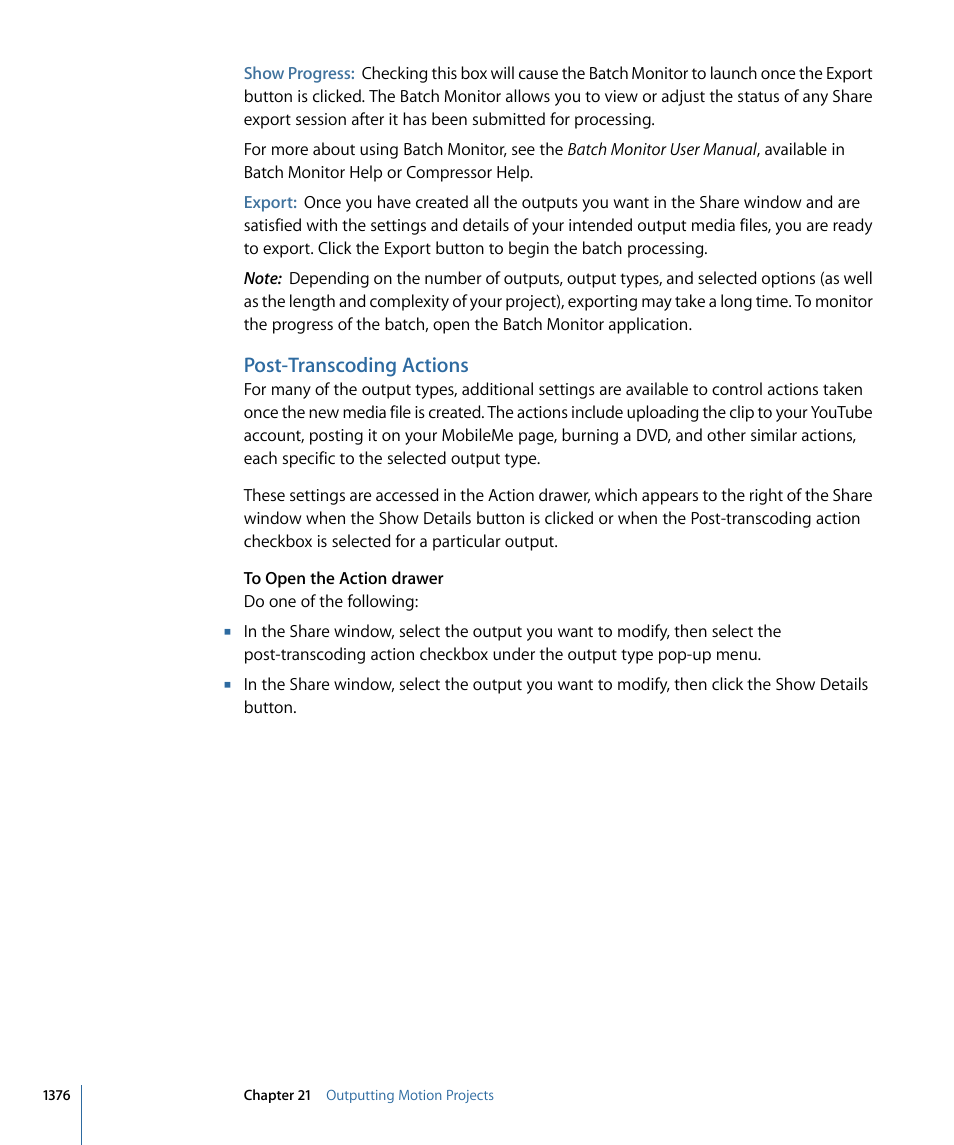 Post-transcoding actions | Apple Motion 4 User Manual | Page 1376 / 1498