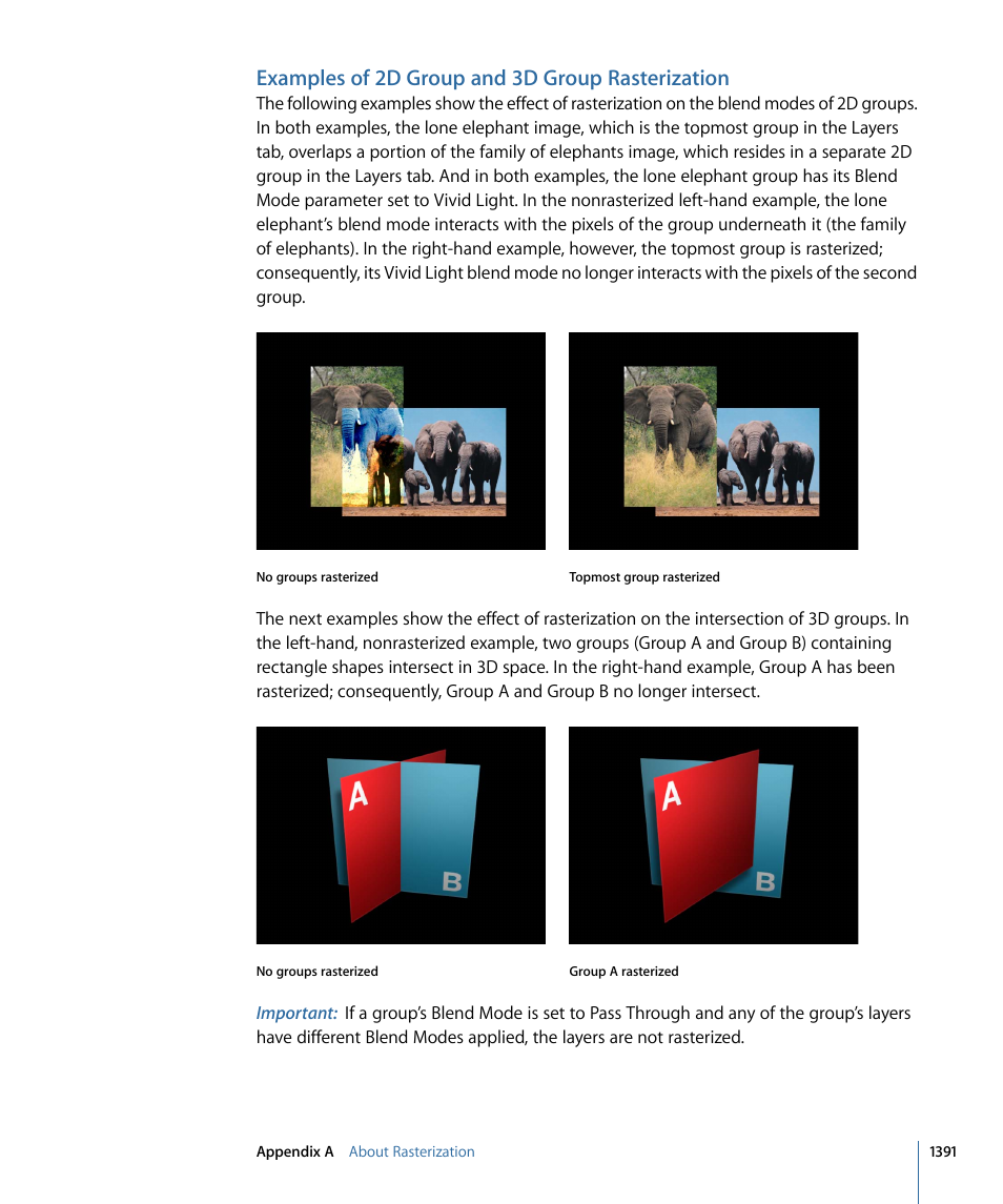 Examples of 2d group and 3d group rasterization | Apple Motion 4 User Manual | Page 1391 / 1498