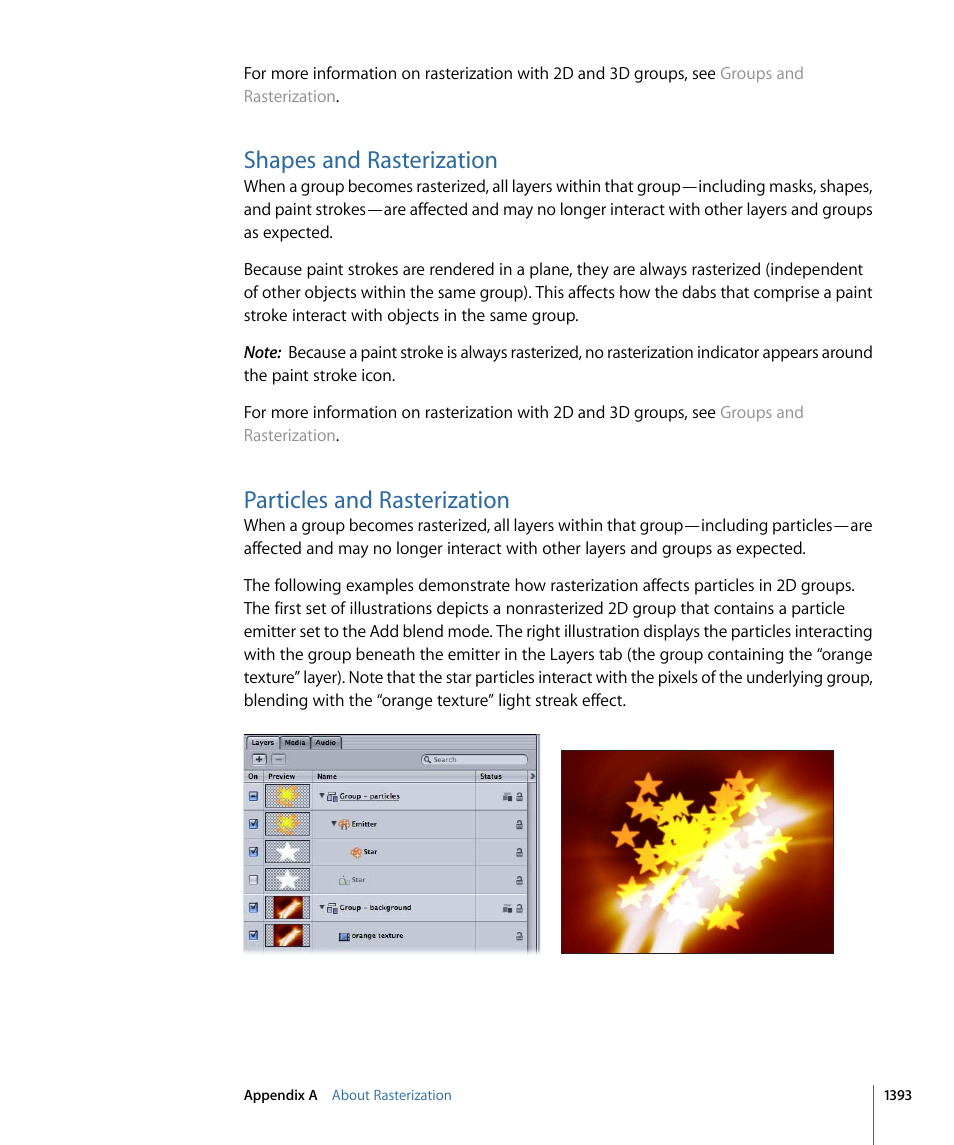 Shapes and rasterization, Particles and rasterization, Shapes | And rasterization | Apple Motion 4 User Manual | Page 1393 / 1498