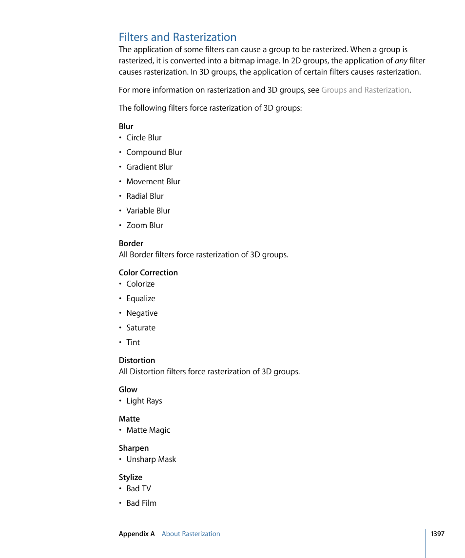 Filters and rasterization | Apple Motion 4 User Manual | Page 1397 / 1498