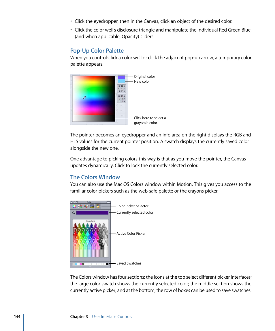 Pop-up color palette, The colors window | Apple Motion 4 User Manual | Page 144 / 1498