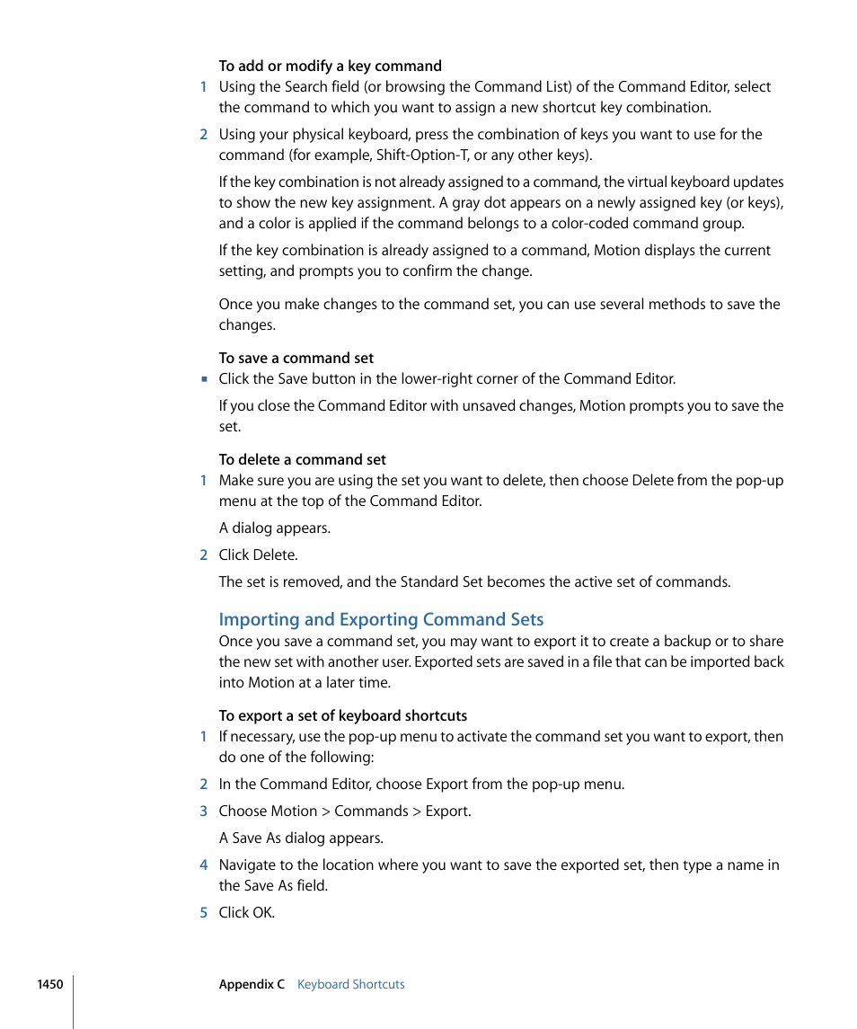 Importing and exporting command sets | Apple Motion 4 User Manual | Page 1450 / 1498