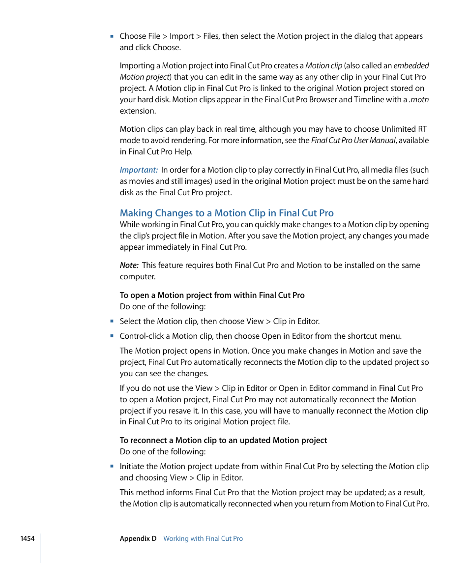 Making changes to a motion clip in final cut pro | Apple Motion 4 User Manual | Page 1454 / 1498