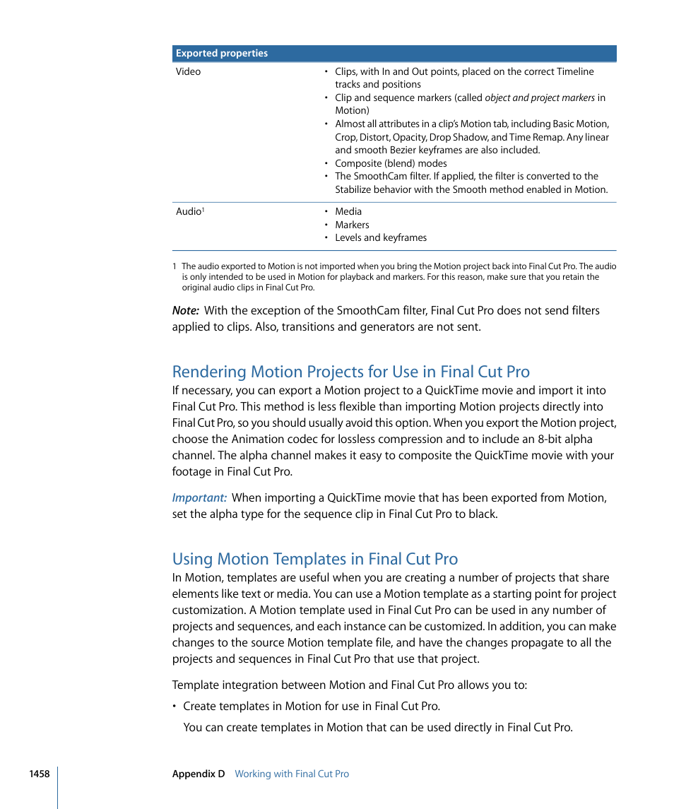 Rendering motion projects for use in final cut pro, Using motion templates in final cut pro | Apple Motion 4 User Manual | Page 1458 / 1498