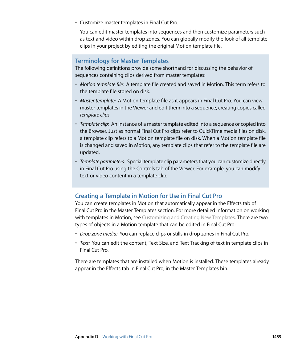 Terminology for master templates | Apple Motion 4 User Manual | Page 1459 / 1498