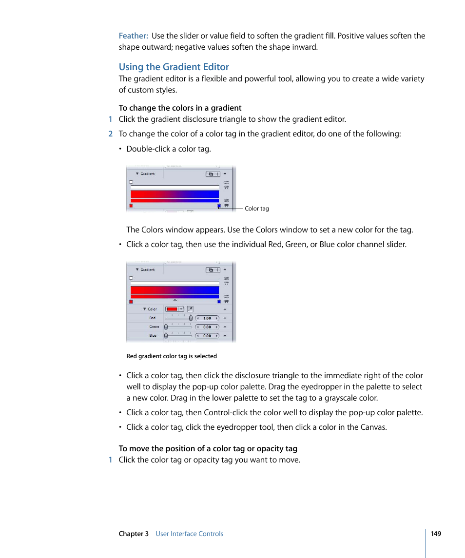 Using the gradient editor | Apple Motion 4 User Manual | Page 149 / 1498