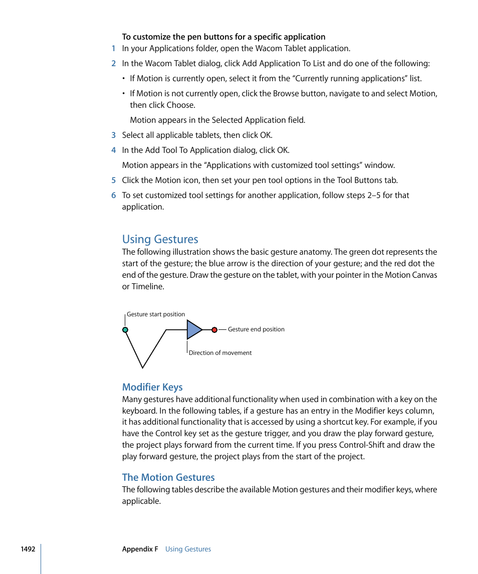 Using gestures, Modifier keys, The motion gestures | Apple Motion 4 User Manual | Page 1492 / 1498