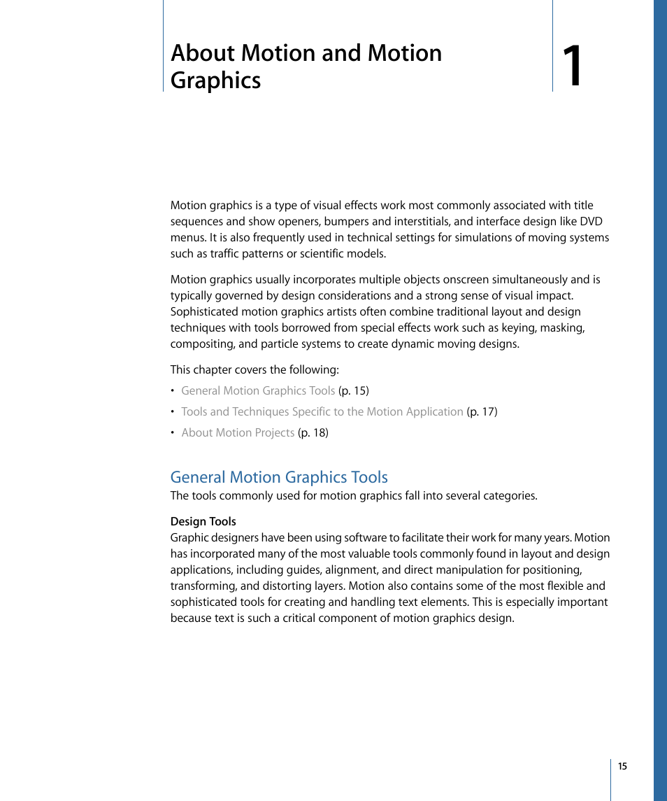 About motion and motion graphics, General motion graphics tools | Apple Motion 4 User Manual | Page 15 / 1498