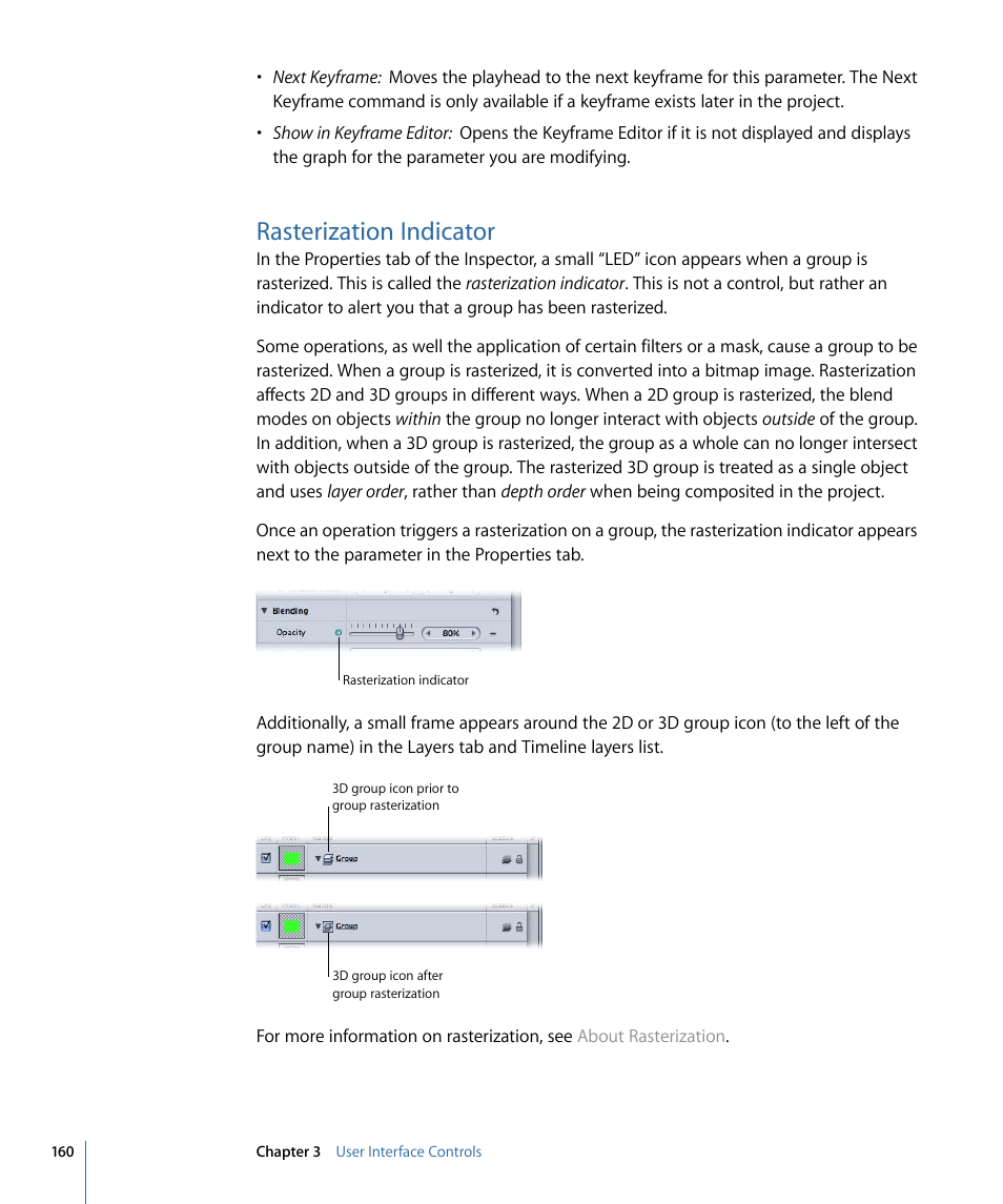 Rasterization indicator | Apple Motion 4 User Manual | Page 160 / 1498