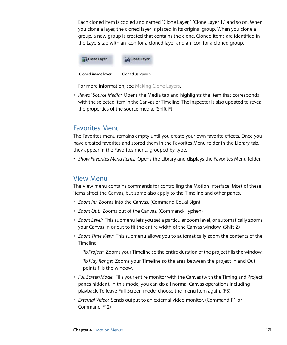 Favorites menu, View menu | Apple Motion 4 User Manual | Page 171 / 1498