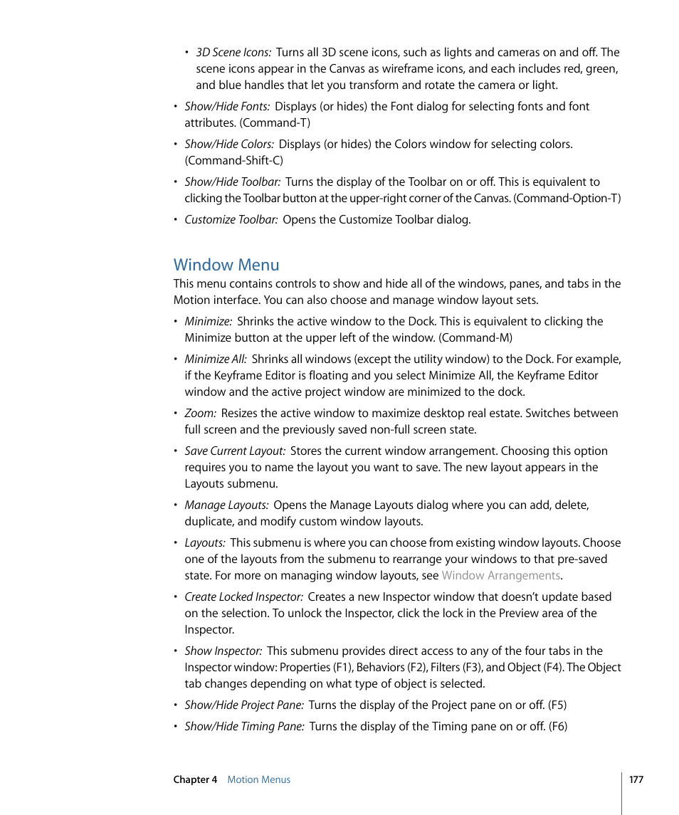 Window menu | Apple Motion 4 User Manual | Page 177 / 1498