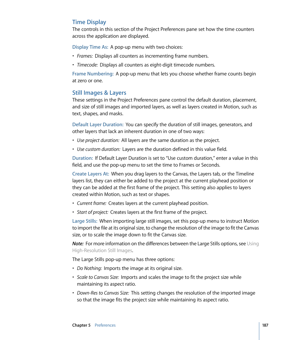 Time display, Still images & layers | Apple Motion 4 User Manual | Page 187 / 1498