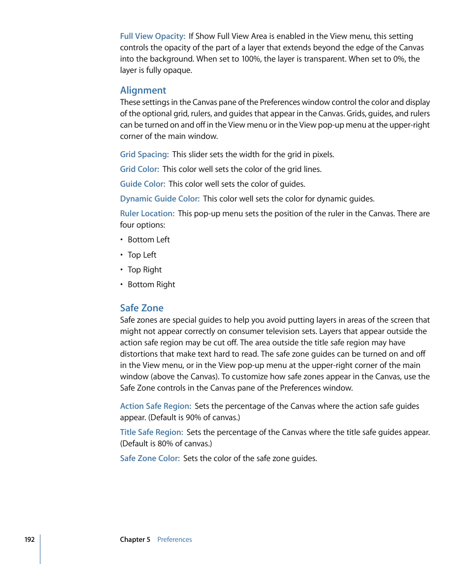 Alignment, Safe zone | Apple Motion 4 User Manual | Page 192 / 1498