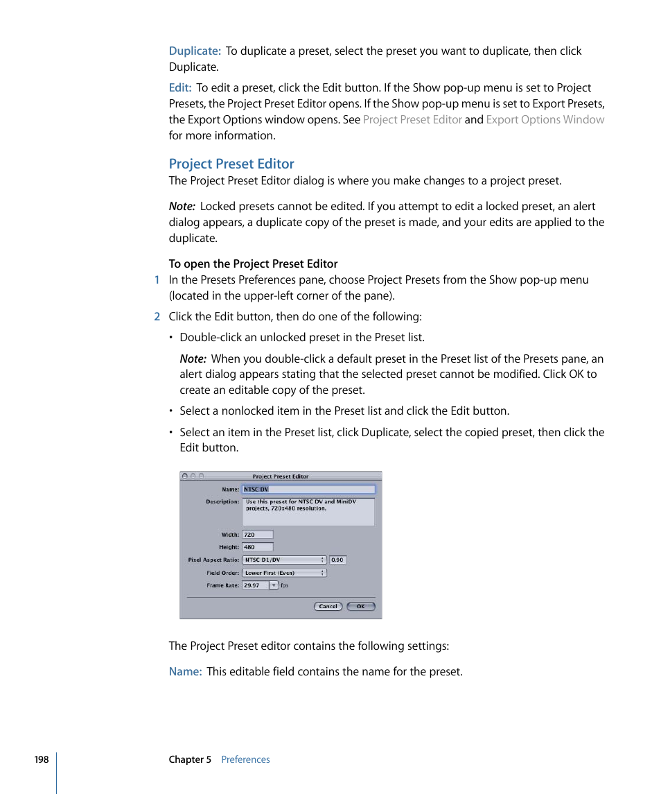 Project preset editor | Apple Motion 4 User Manual | Page 198 / 1498