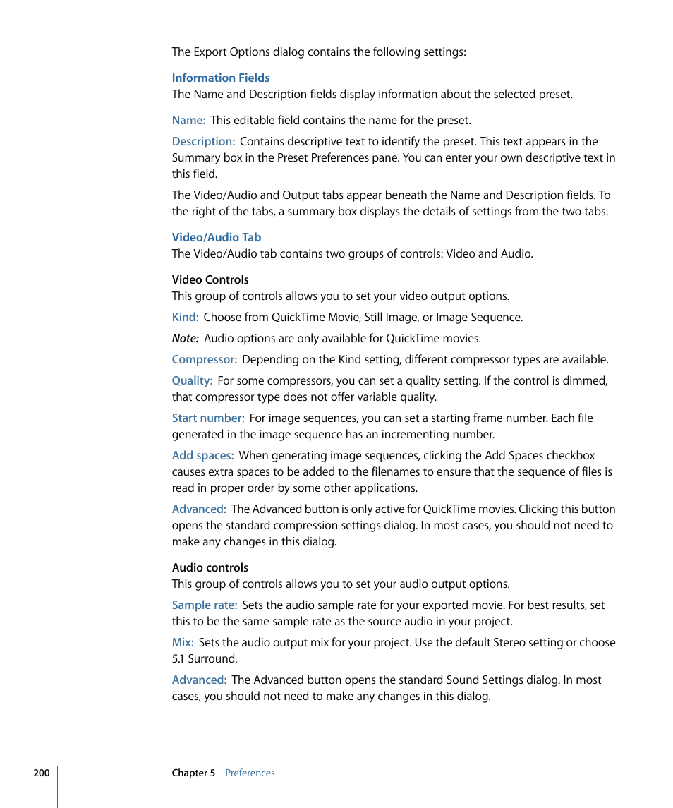 Information fields, Video/audio tab | Apple Motion 4 User Manual | Page 200 / 1498