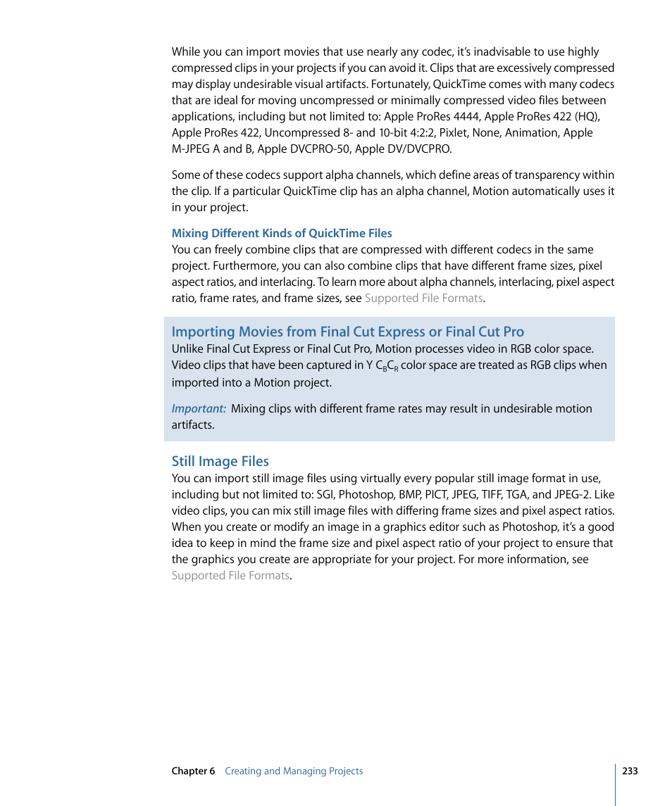 Mixing different kinds of quicktime files, Still image files | Apple Motion 4 User Manual | Page 233 / 1498