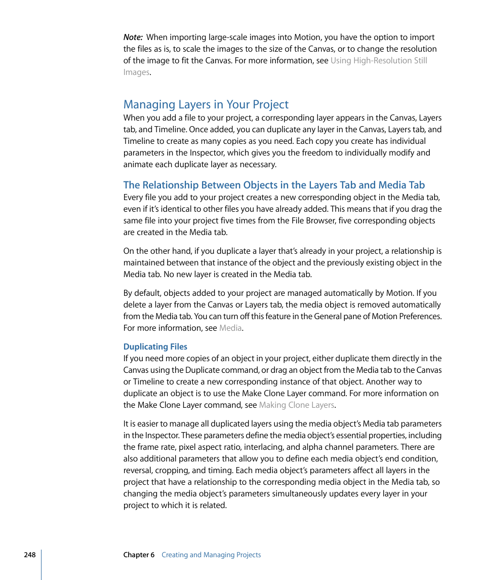 Managing layers in your project, Duplicating files | Apple Motion 4 User Manual | Page 248 / 1498