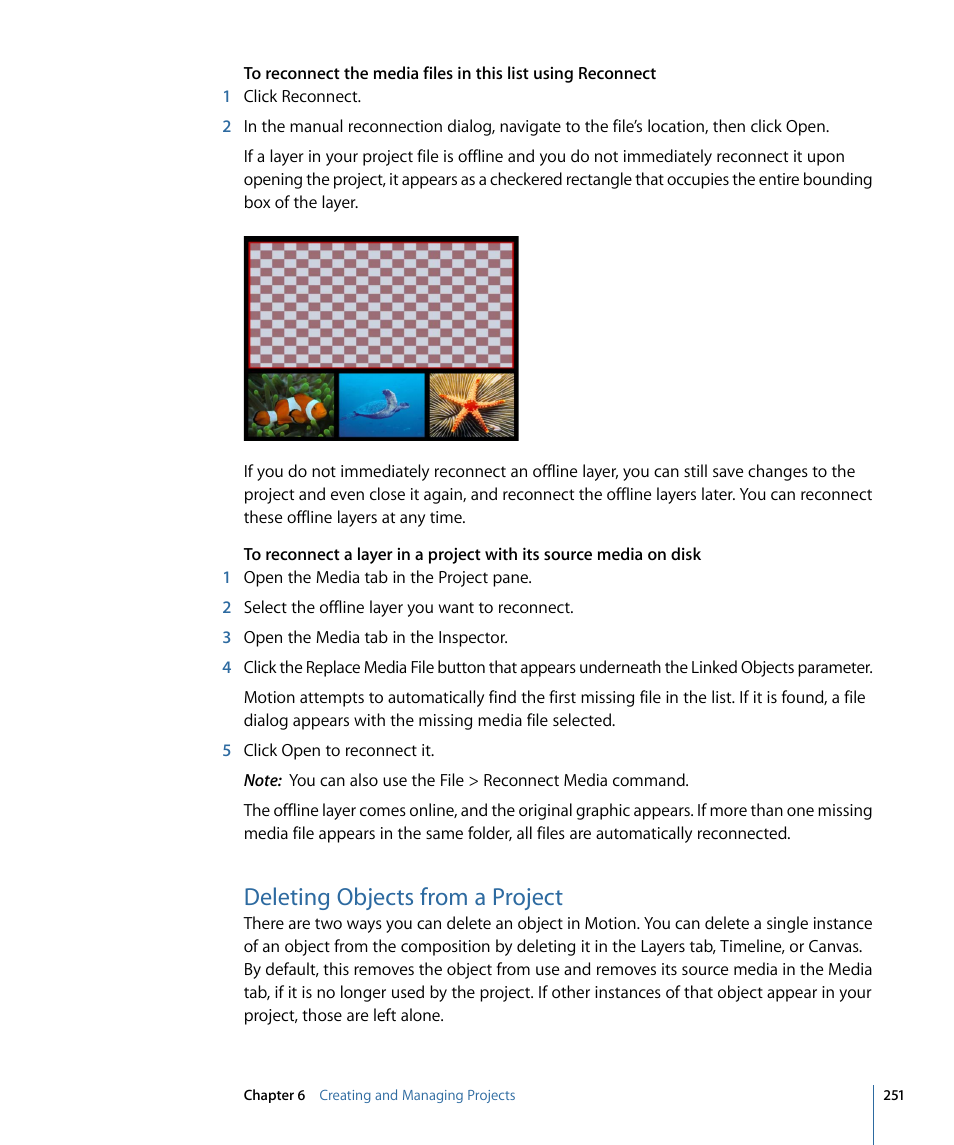 Deleting objects from a project | Apple Motion 4 User Manual | Page 251 / 1498