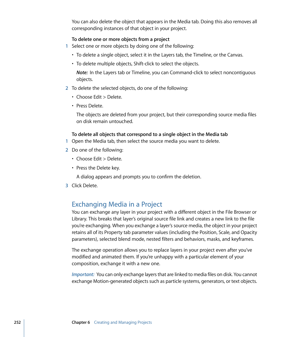 Exchanging media in a project | Apple Motion 4 User Manual | Page 252 / 1498