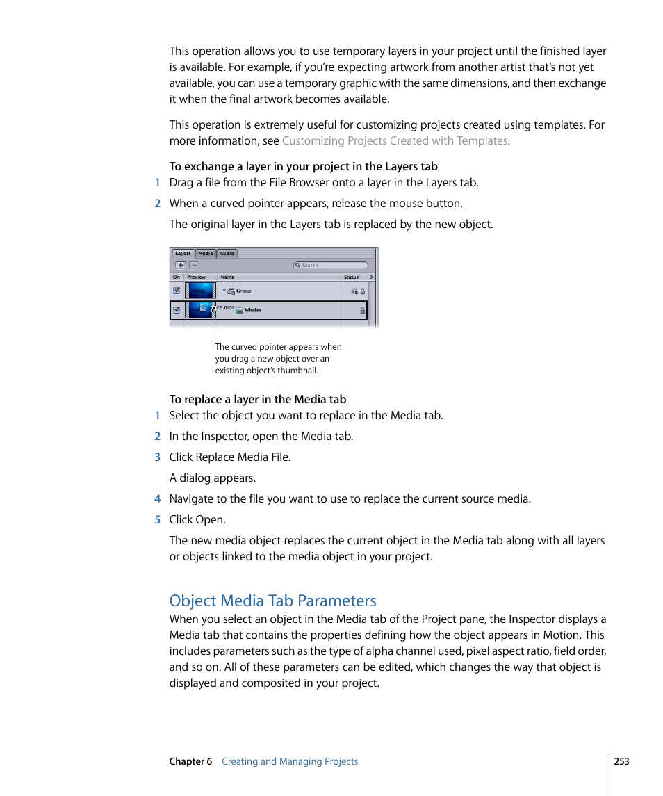 Object media tab parameters | Apple Motion 4 User Manual | Page 253 / 1498