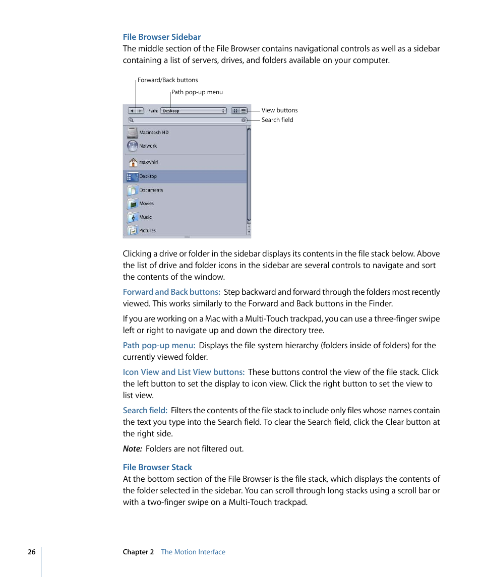 File browser sidebar, File browser stack | Apple Motion 4 User Manual | Page 26 / 1498