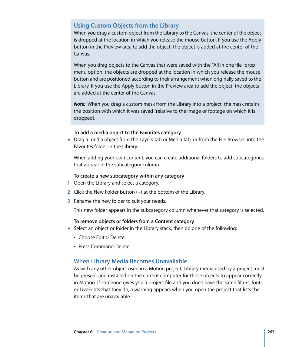 When library media becomes unavailable | Apple Motion 4 User Manual | Page 263 / 1498