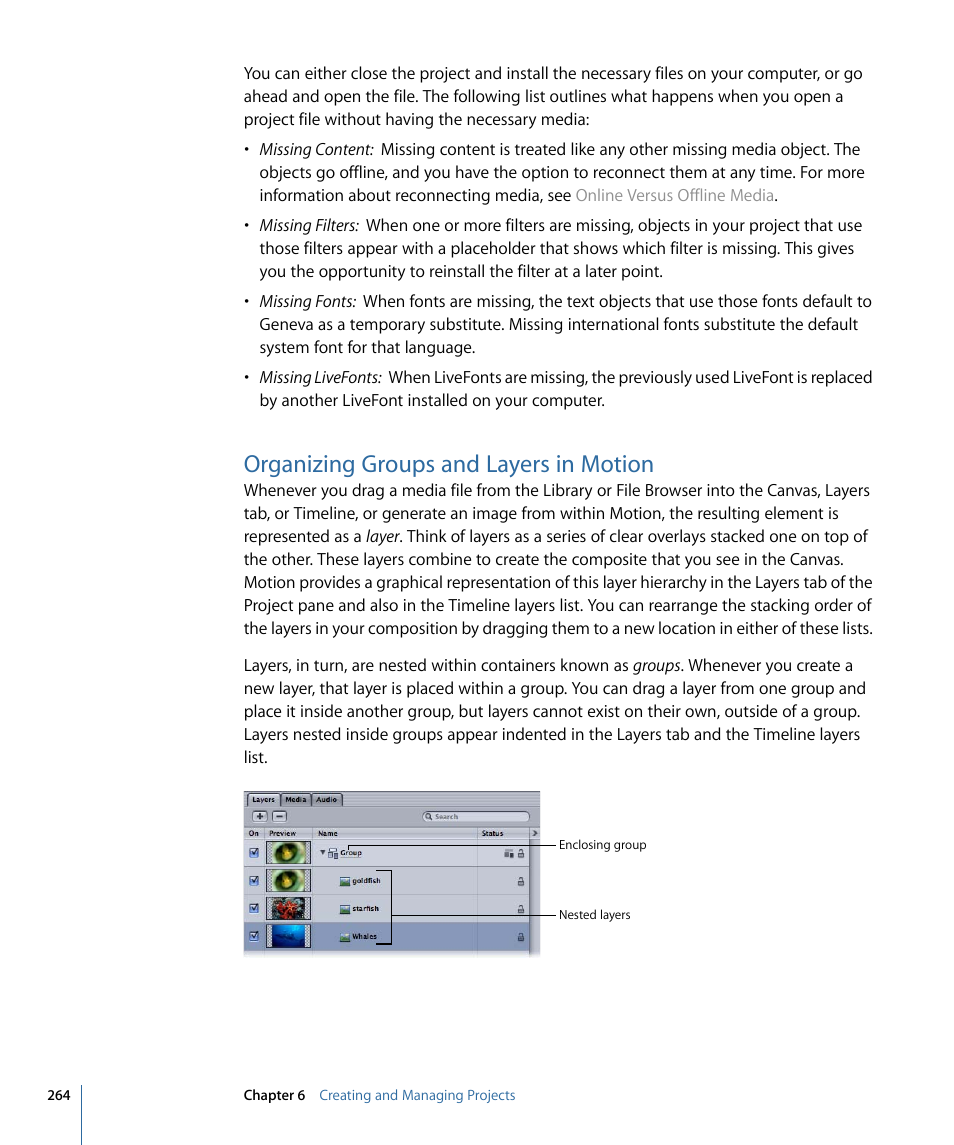 Organizing groups and layers in motion | Apple Motion 4 User Manual | Page 264 / 1498