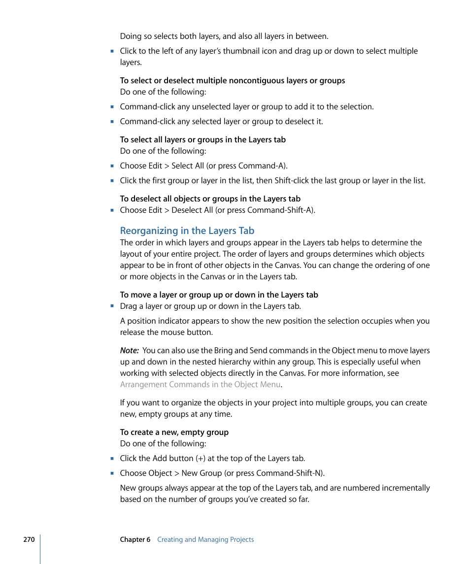 Reorganizing in the layers tab | Apple Motion 4 User Manual | Page 270 / 1498