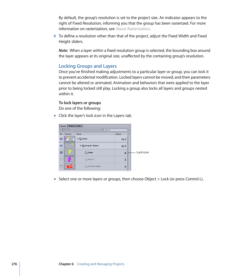 Locking groups and layers | Apple Motion 4 User Manual | Page 276 / 1498