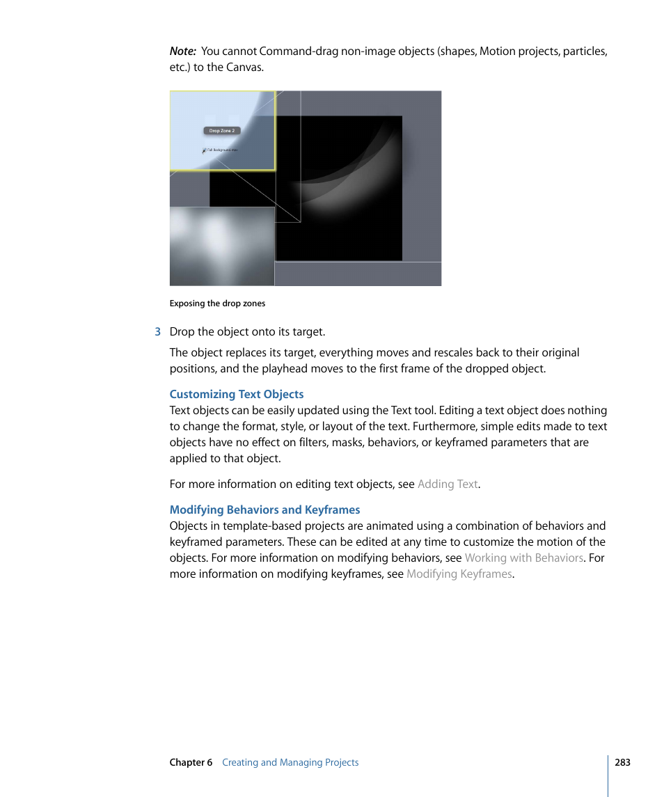 Customizing text objects, Modifying behaviors and keyframes | Apple Motion 4 User Manual | Page 283 / 1498