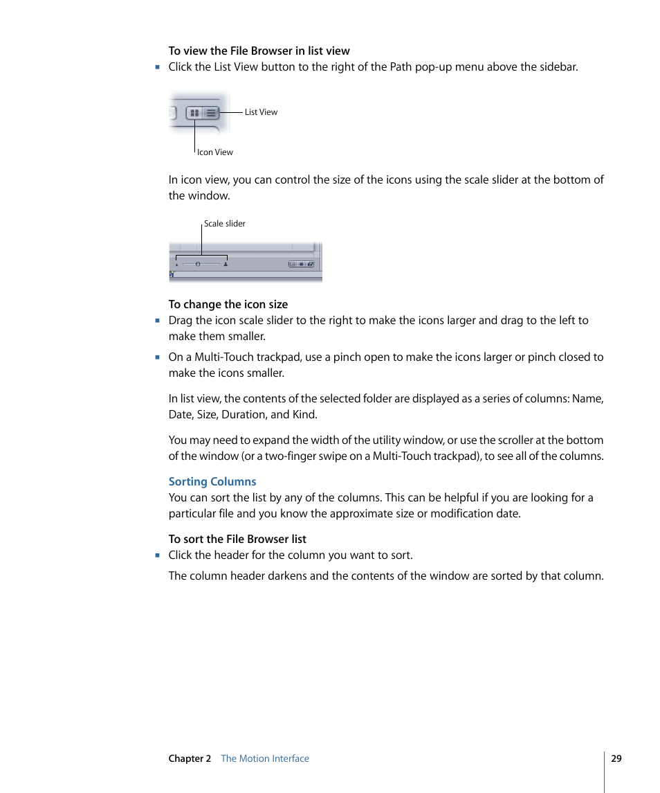 Sorting columns | Apple Motion 4 User Manual | Page 29 / 1498