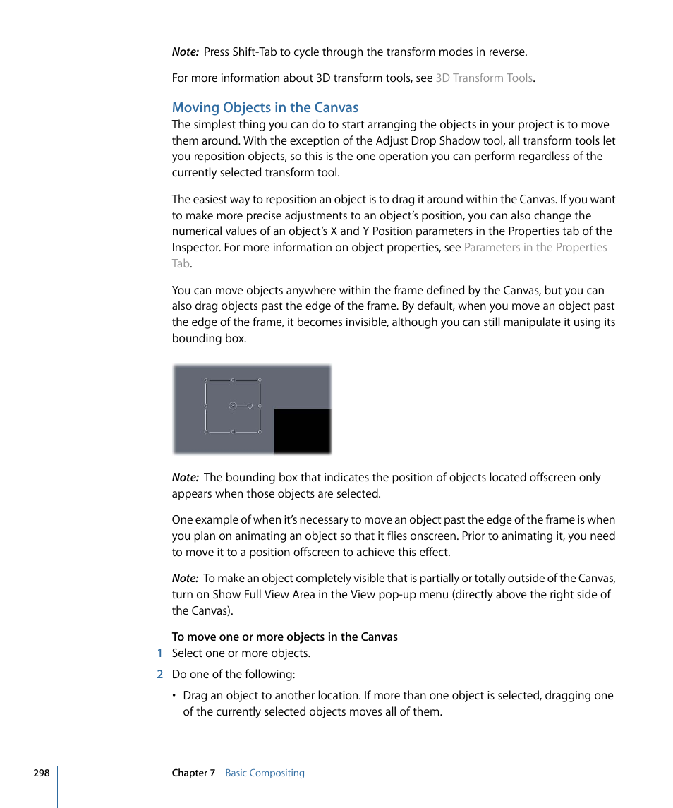 Moving objects in the canvas | Apple Motion 4 User Manual | Page 298 / 1498