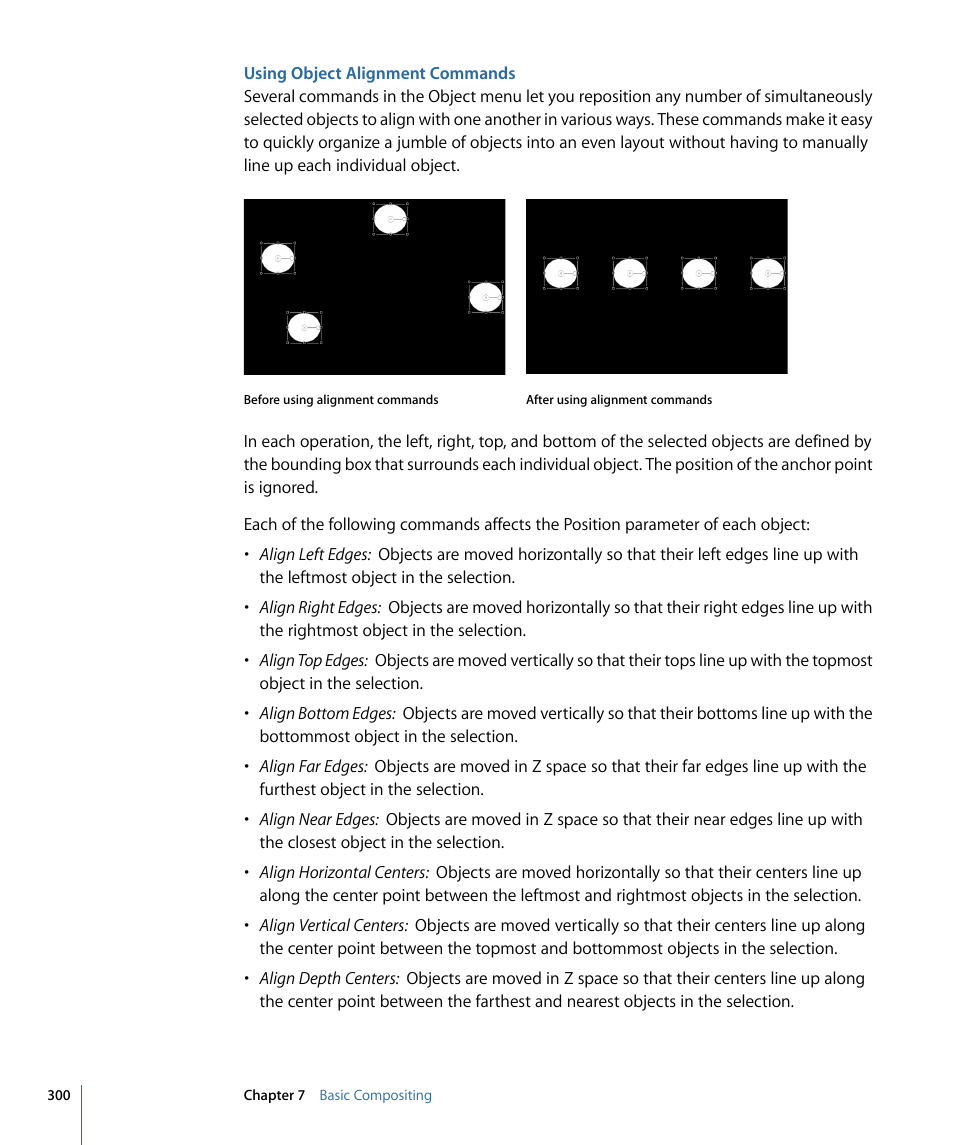 Using object alignment commands | Apple Motion 4 User Manual | Page 300 / 1498