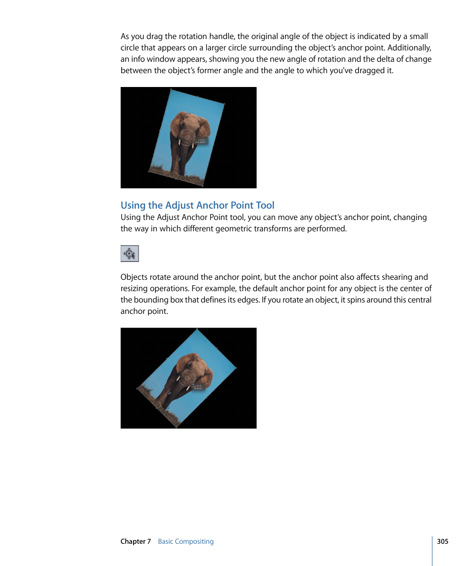 Using the adjust anchor point tool | Apple Motion 4 User Manual | Page 305 / 1498