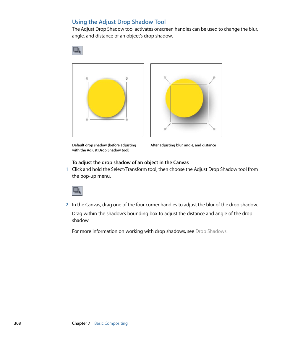 Using the adjust drop shadow tool | Apple Motion 4 User Manual | Page 308 / 1498