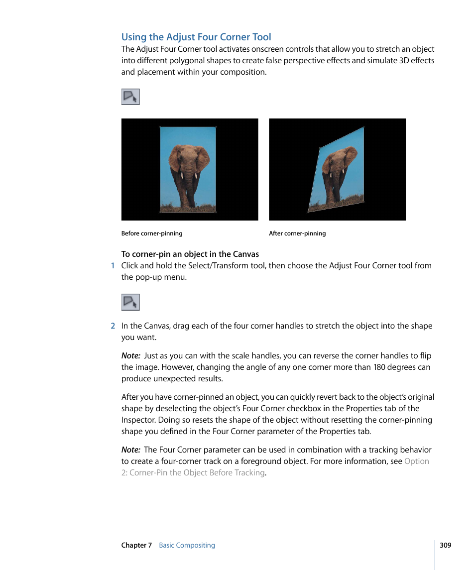 Using the adjust four corner tool | Apple Motion 4 User Manual | Page 309 / 1498