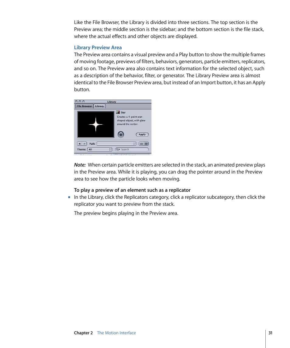 Library preview area | Apple Motion 4 User Manual | Page 31 / 1498