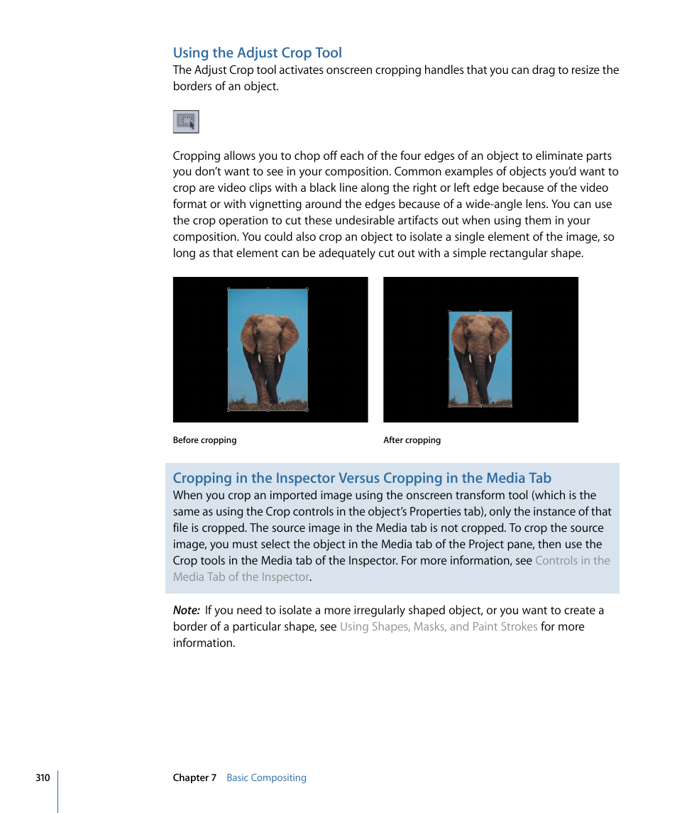 Using the adjust crop tool | Apple Motion 4 User Manual | Page 310 / 1498