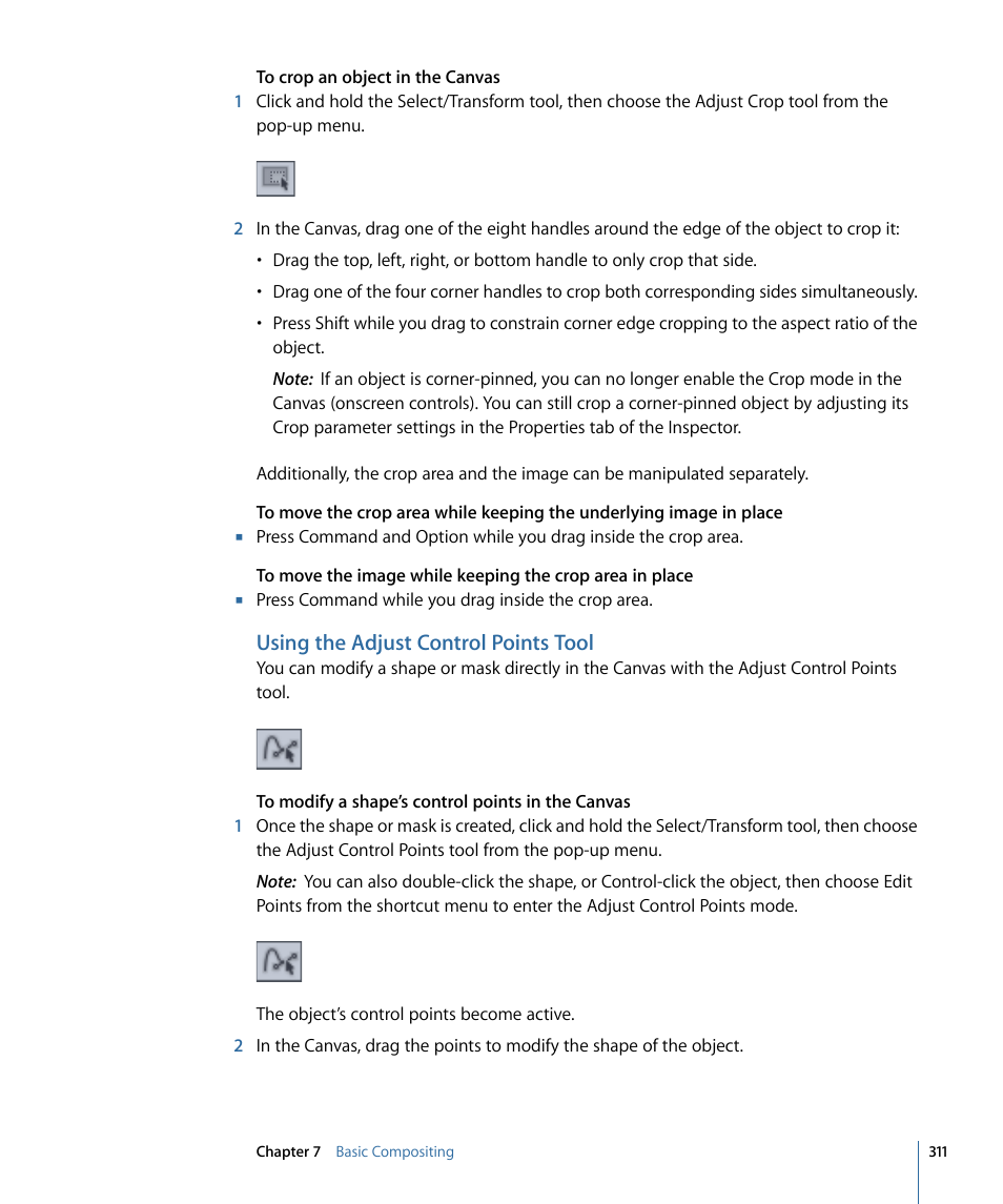 Using the adjust control points tool | Apple Motion 4 User Manual | Page 311 / 1498