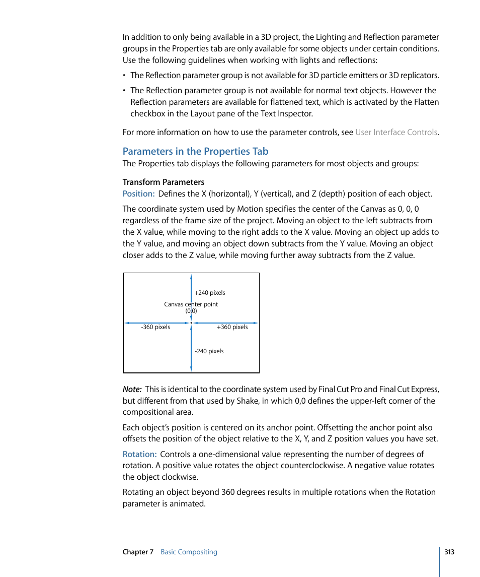 Parameters in the properties tab | Apple Motion 4 User Manual | Page 313 / 1498