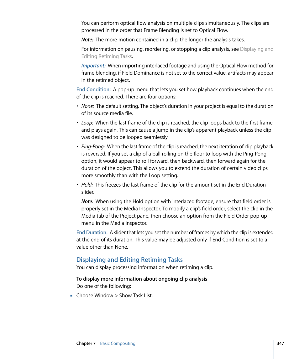 Displaying and editing retiming tasks | Apple Motion 4 User Manual | Page 347 / 1498