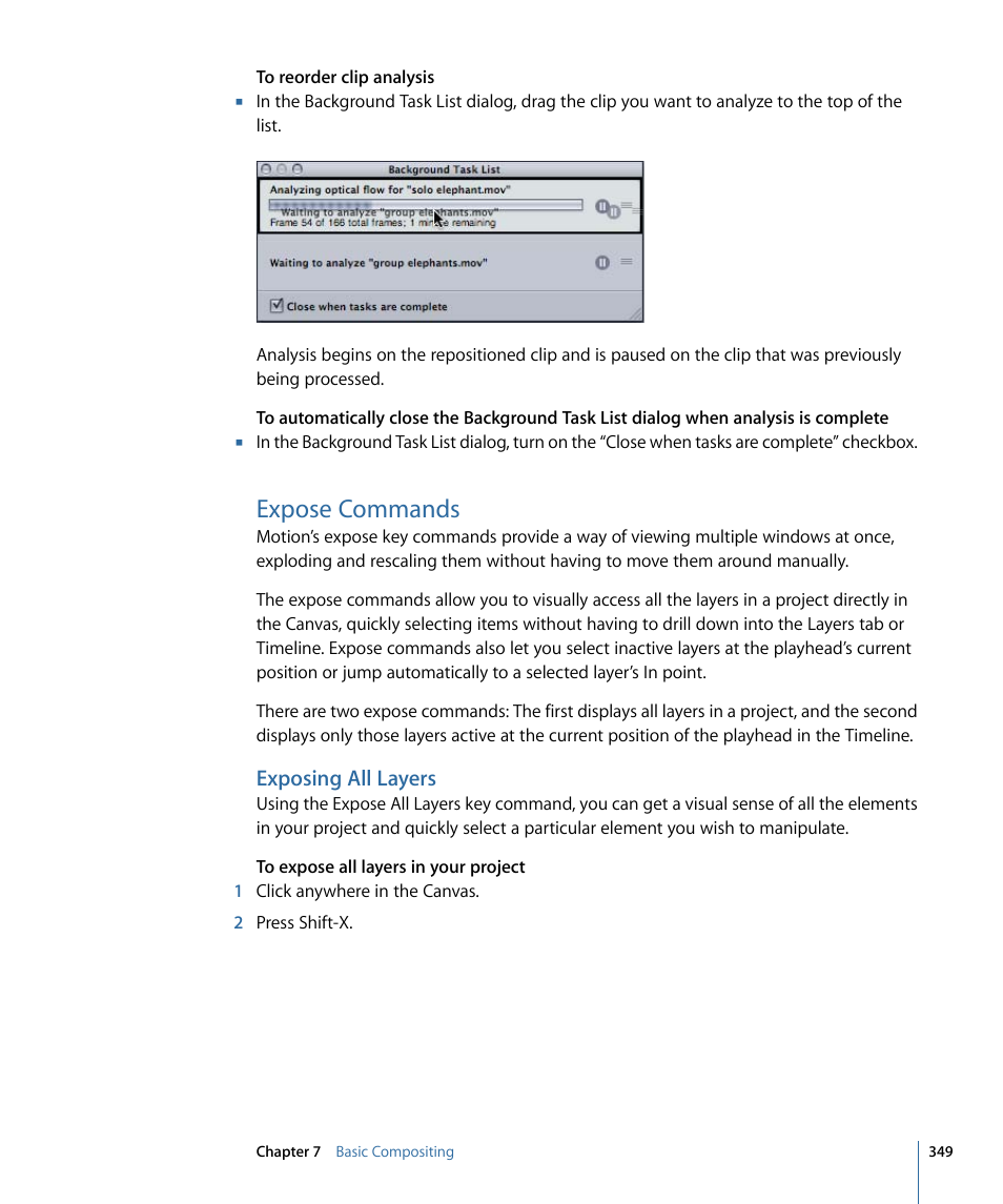 Expose commands, Exposing all layers | Apple Motion 4 User Manual | Page 349 / 1498