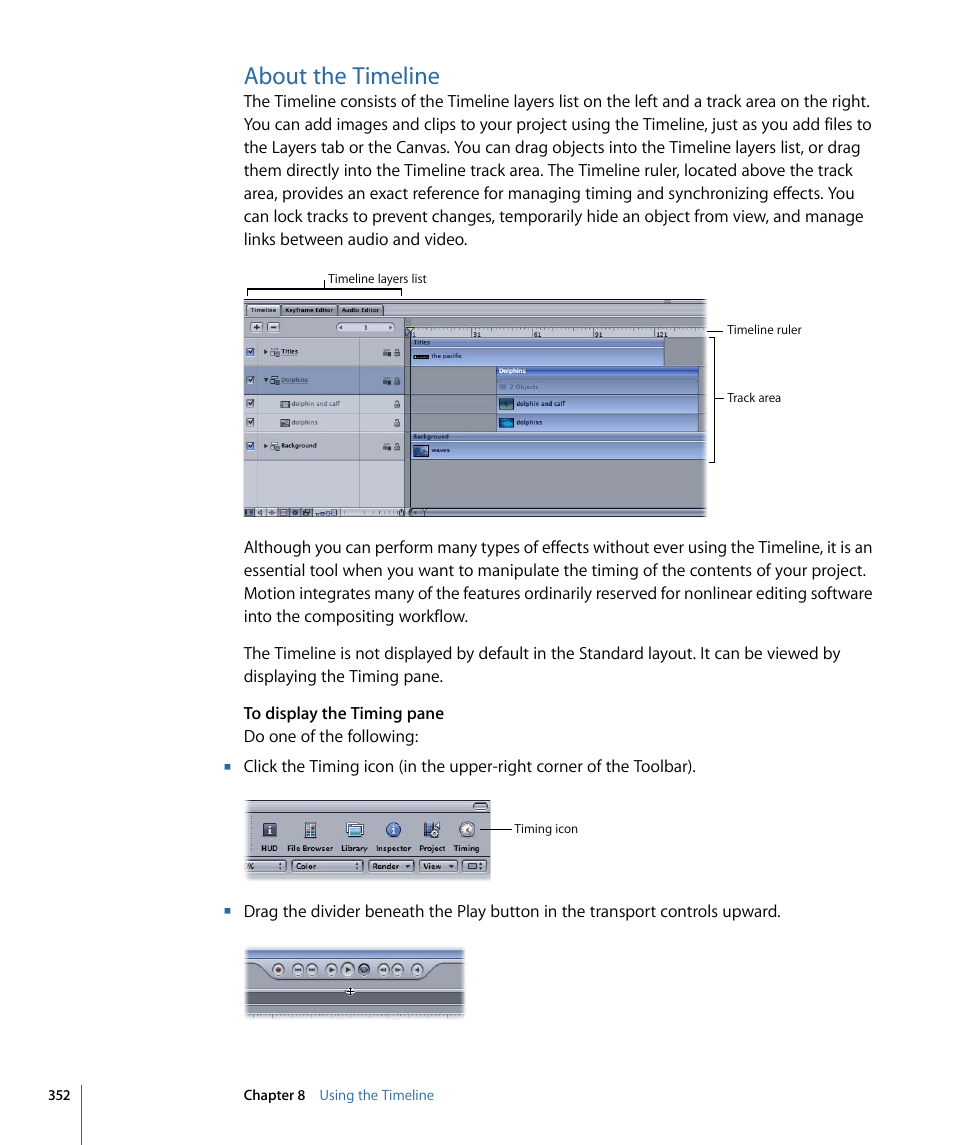 About the timeline | Apple Motion 4 User Manual | Page 352 / 1498