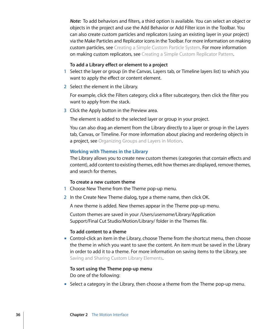 Working with themes in the library | Apple Motion 4 User Manual | Page 36 / 1498